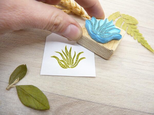 Tampon encreur "Aloe Vera" - collection plantes d'intérieur" (gravure sur gomme, monté sur support bois)