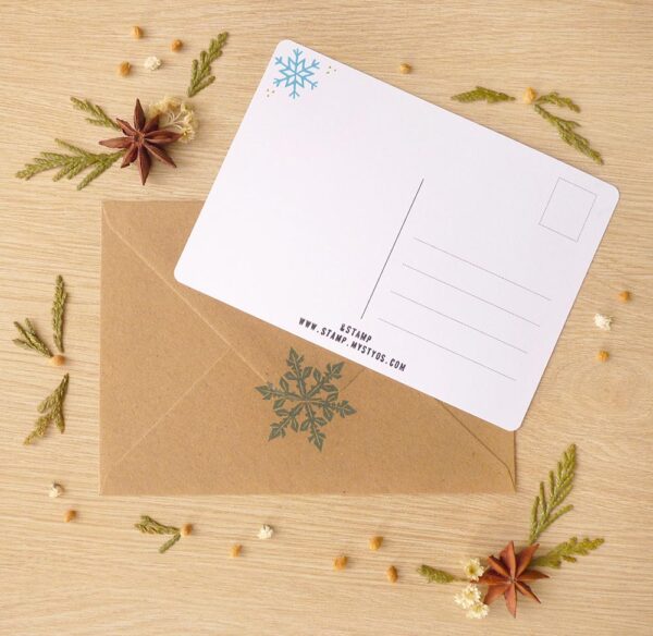 Carte postale "Joyeux Noël" avec enveloppe assortie - reproduction d'une linogravure originale